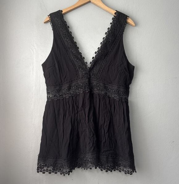 VENUS Tops - Venus Babydoll Top Sz 14 Black Sleeveless Lace Dark Romantic Whimsigoth Coquette